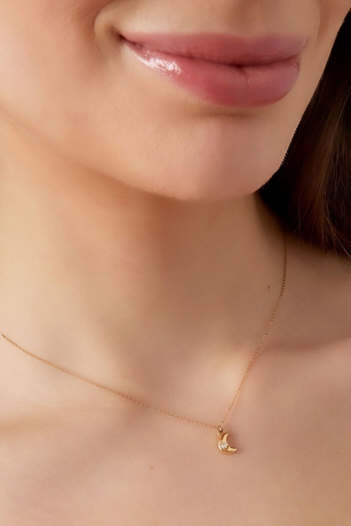 Simple necklace with crescent moon charm and diamond - gold  Picture3